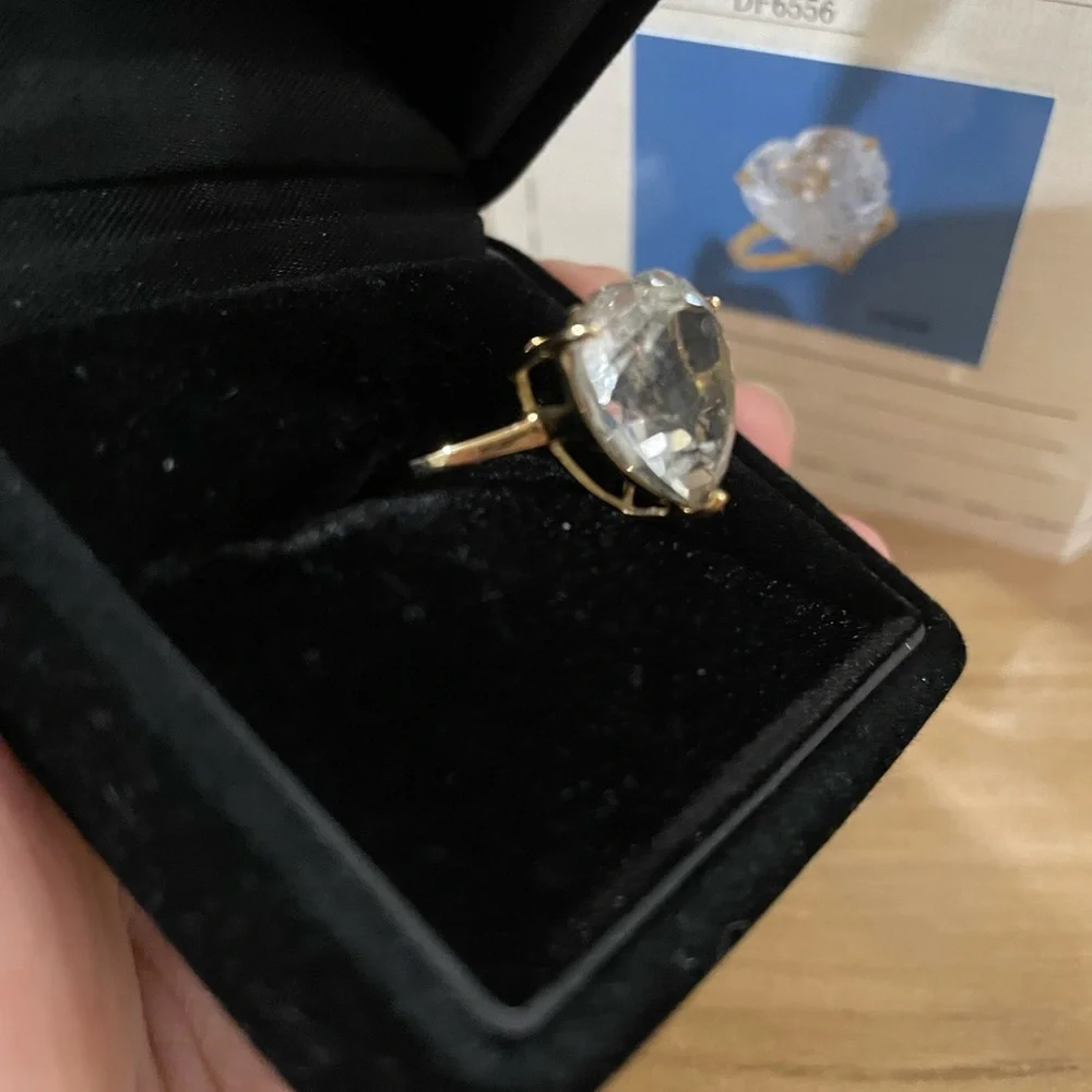 K18 18k Real Gold Japan Natural Topaz or White Topaz (April) heart ring YG - Picture 10 of 11